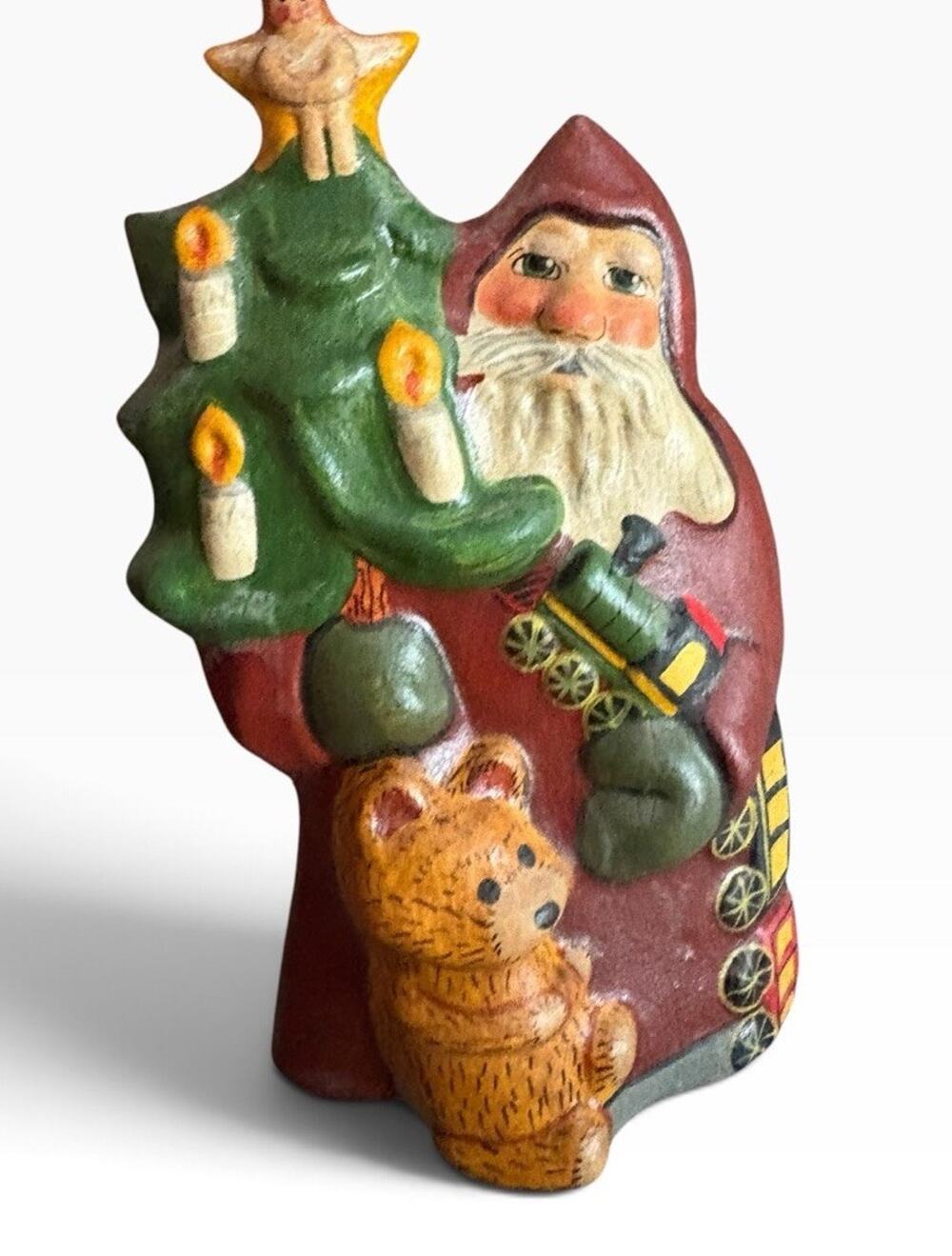 Vaillancourt Folk Art Santa Chalkware 1989 Christmas Tree Train Teddy Figure 6”